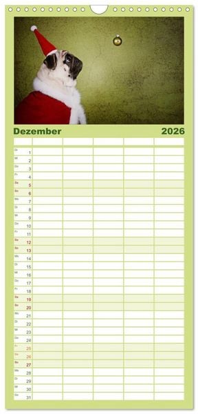 Produktbild: Familienplaner 2026 - Der MOPS-Kalender mit 5 Spalten (Wandkalender, 21 x 45 cm) CALVENDO