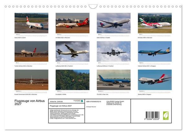 Produktbild: Flugzeuge von Airbus 2027 (Wandkalender 2027 DIN A3 quer), CALVENDO Monatskalender