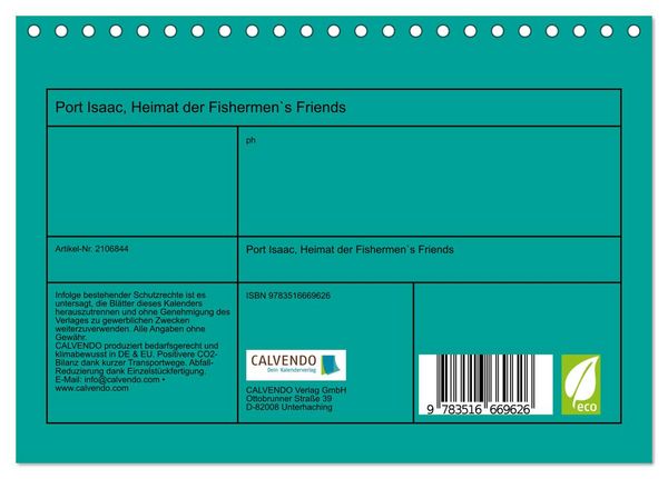 Produktbild: Port Isaac, Heimat der Fishermen`s Friends (Tischkalender 2026 DIN A5 quer), CALVENDO Monatskalender
