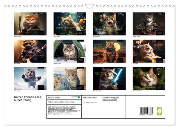 Produktbild: Katzen k&ouml;nnen alles, au&szlig;er traurig. (Wandkalender 2026 DIN A3 quer), CALVENDO Monatskalender