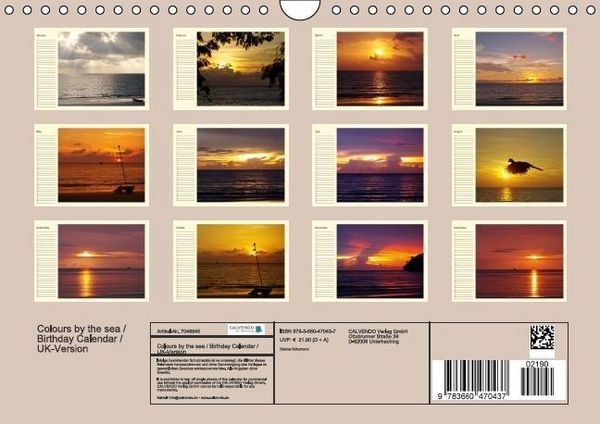 Produktbild: Colours by the sea / Birthday Calendar / UK-Version (Wall Calendar perpetual DIN A4 Landscape)