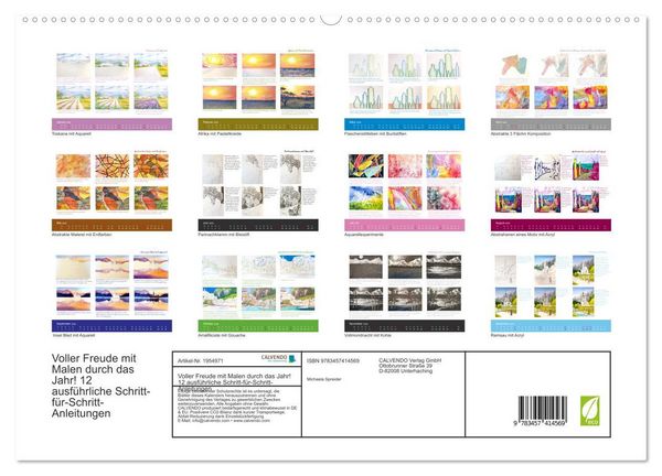 Produktbild: Voller Freude mit Malen durch das Jahr! 12 ausf&uuml;hrliche Schritt-f&uuml;r-Schritt-Anleitungen (hochwertiger Premium Wandkalender 2026 DIN A2 quer), Kunstdruck in Hochglanz