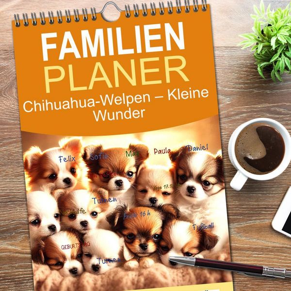 Produktbild: Familienplaner 2026 - Chihuahua-Welpen &ndash; Kleine Wunder mit 5 Spalten (Wandkalender, 21 x 45 cm) CALVENDO