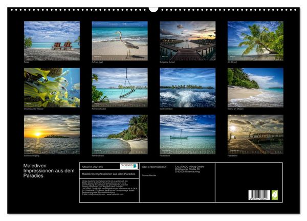 Produktbild: Malediven Impressionen aus dem Paradies (Wandkalender 2026 DIN A2 quer), CALVENDO Monatskalender