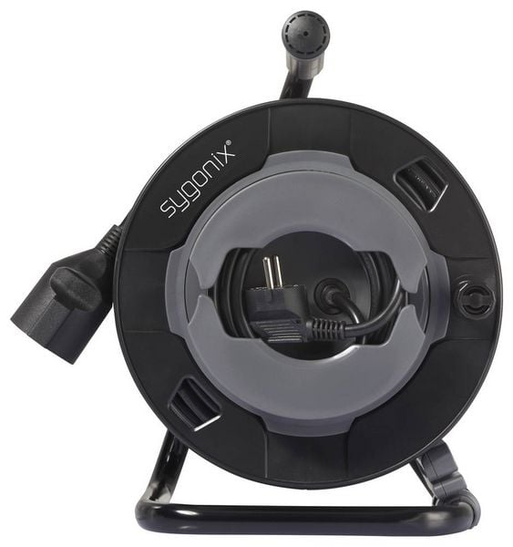 Produktbild: Sygonix SY-6618486 Kabeltrommel 30m Schwarz Schutzkontakt-Stecker