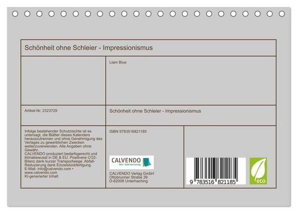 Produktbild: Sch&ouml;nheit ohne Schleier - Impressionismus (Tischkalender 2027 DIN A5 quer), CALVENDO Monatskalender