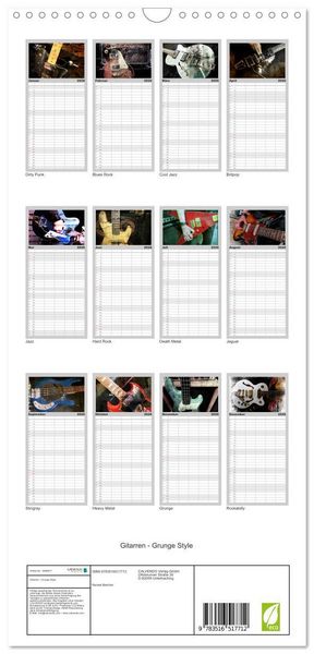 Produktbild: Familienplaner 2026 - Gitarren - Grunge Style mit 5 Spalten (Wandkalender, 21 x 45 cm) CALVENDO