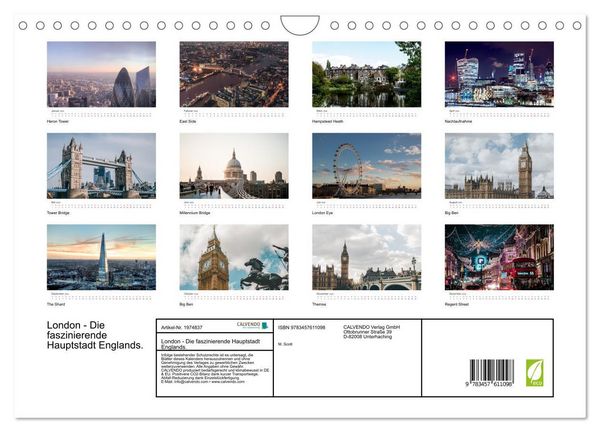 Produktbild: London - Die faszinierende Hauptstadt Englands. (Wandkalender 2026 DIN A4 quer), CALVENDO Monatskalender
