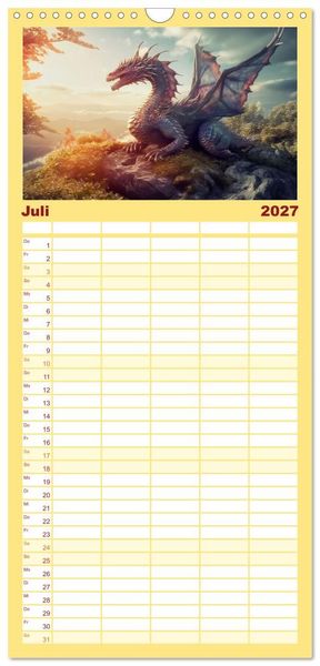 Produktbild: Familienplaner 2027 - Im Land der sch&ouml;nen Drachen mit 5 Spalten (Wandkalender, 21 x 45 cm) CALVENDO
