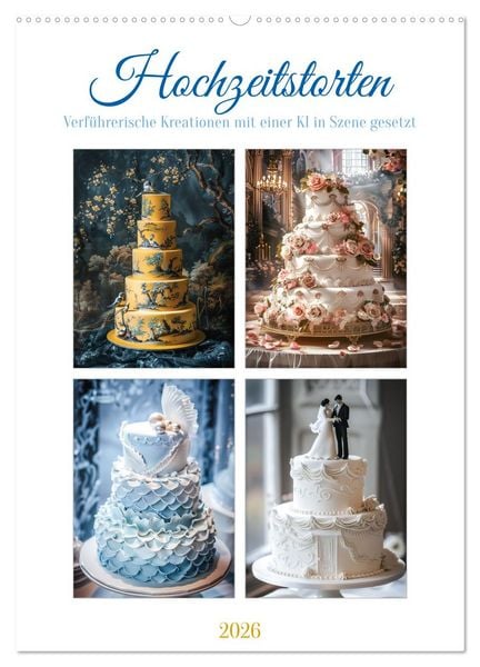 Produktbild: Hochzeitstorten - Verf&uuml;hrerische Kreationen mit einer KI in Szene gesetzt (Wandkalender 2026 DIN A2 hoch), CALVENDO Monatskalender