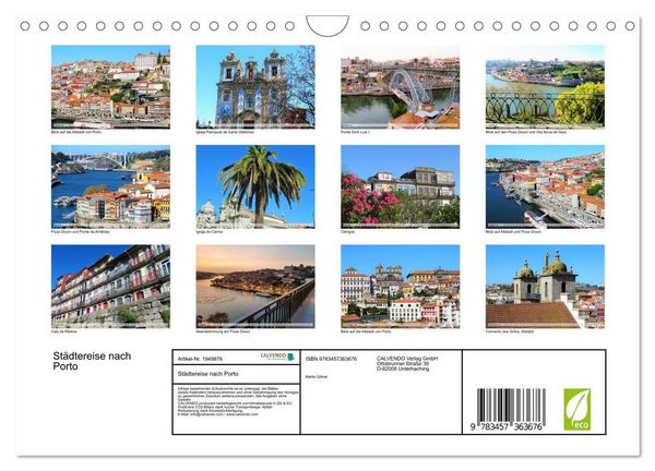 Produktbild: St&auml;dtereise nach Porto (Wandkalender 2026 DIN A4 quer), CALVENDO Monatskalender