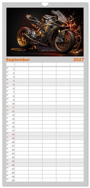 Produktbild: Familienplaner 2027 - Motorrad illusionen mit 5 Spalten (Wandkalender, 21 x 45 cm) CALVENDO