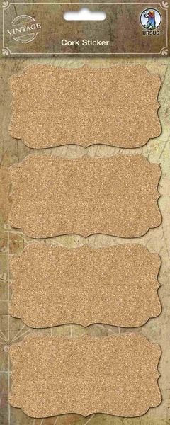 Produktbild: URSUS Vintage Kork-Sticker Rechteck geschwungen, 1 Stickerbogen (12 x 26 cm) mit 4 Stickern
