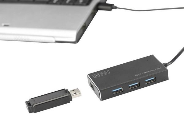 Produktbild: Digitus DA-70240-1 USB-Hub 4 Port USB-A USB 3.0 5 GBit/s mit Aluminiumgeh&auml;use Schwarz DA-70240-1
