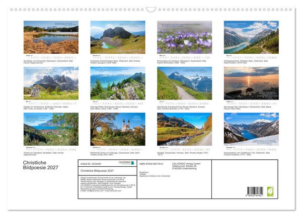 Produktbild: Christliche Bildpoesie 2027 (Wandkalender 2027 DIN A2 quer), CALVENDO Monatskalender