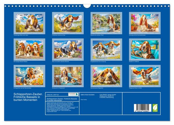 Produktbild: Schlappohren-Zauber. Fr&ouml;hliche Bassets in bunten Momenten (Wandkalender 2026 DIN A3 quer), CALVENDO Monatskalender