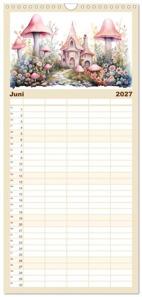 Produktbild: Familienplaner 2027 - M&auml;rchenhafte Feenh&auml;uschen mit 5 Spalten (Wandkalender, 21 x 45 cm) CALVENDO