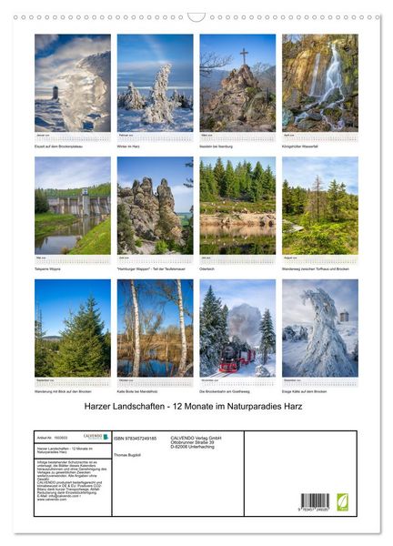 Produktbild: Harzer Landschaften - 12 Monate im Naturparadies Harz (Wandkalender 2026 DIN A2 hoch), CALVENDO Monatskalender