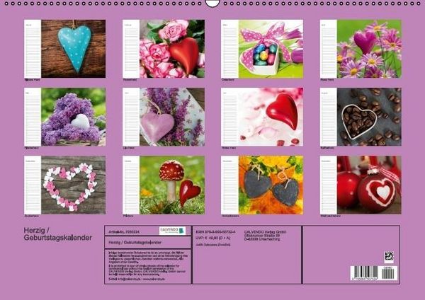 Produktbild: Herzig / Geburtstagskalender (Wandkalender immerw&auml;hrend DIN A2 quer)