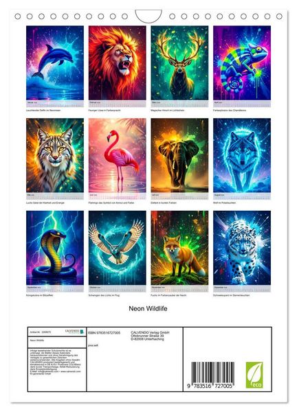 Produktbild: Neon Wildlife (Wandkalender 2026 DIN A4 hoch), CALVENDO Monatskalender