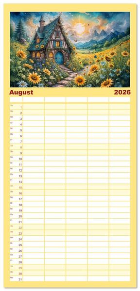 Produktbild: Familienplaner 2026 - Zauberhafte Feenh&auml;user - Wunderwelt der magischen Orte voller Fantasie mit 5 Spalten (Wandkalender, 21 x 45 cm) CALVENDO