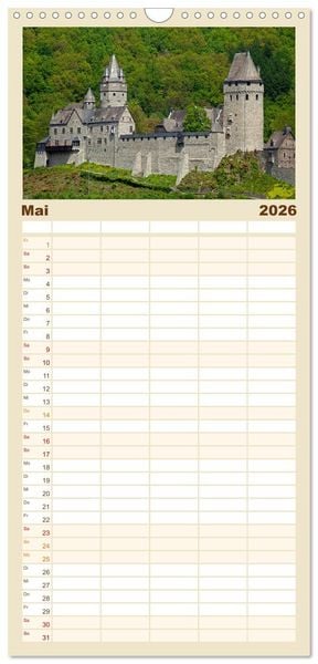 Produktbild: Familienplaner 2026 - Burgen und Schl&ouml;sser - Zeugnisse vergangener Zeiten mit 5 Spalten (Wandkalender, 21 x 45 cm) CALVENDO
