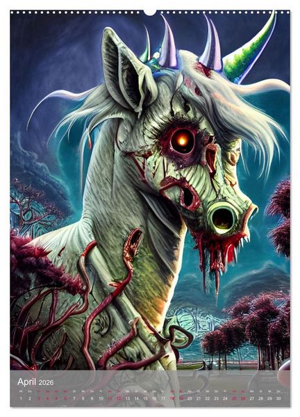 Produktbild: Zombie-Einh&ouml;rner - Computertr&auml;ume aus der KI (hochwertiger Premium Wandkalender 2026 DIN A2 hoch), Kunstdruck in Hochglanz