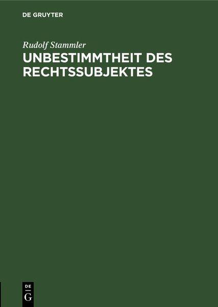 Produktbild: Unbestimmtheit des Rechtssubjektes