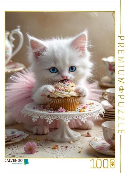 Produktbild: CALVENDO Puzzle S&uuml;&szlig;e Babykatze im Tutu nascht einen Cupcake | 1000 Teile Lege-Gr&ouml;&szlig;e 64x48cm Foto-Puzzle f&uuml;r gl&uuml;ckliche Stunden
