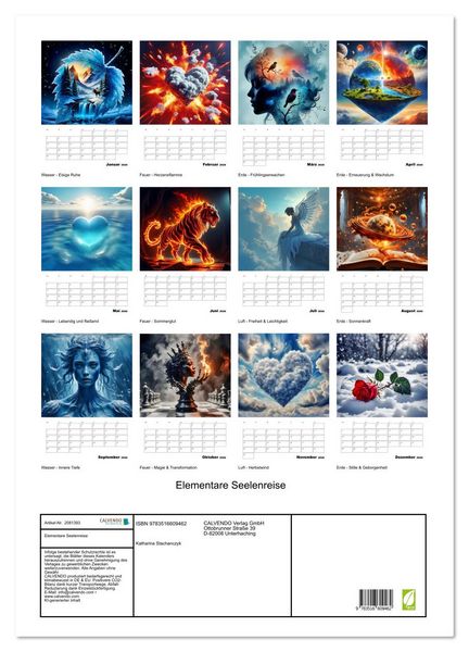 Produktbild: Elementare Seelenreise (Wandkalender 2026 DIN A2 hoch), CALVENDO Monatskalender