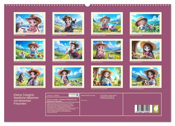 Produktbild: Kleine Cowgirls. Niedliche M&auml;dchen mit tierischen Freunden (hochwertiger Premium Wandkalender 2026 DIN A2 quer), Kunstdruck in Hochglanz
