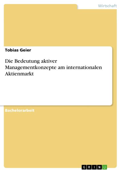 Produktbild: Die Bedeutung aktiver Managementkonzepte am internationalen Aktienmarkt