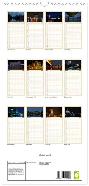 Produktbild: Familienplaner 2026 - K&ouml;ln bei Nacht mit 5 Spalten (Wandkalender, 21 x 45 cm) CALVENDO