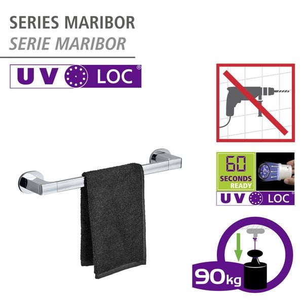 Produktbild: UV-Loc&reg; Badetuchstange Uno Mod. Maribor 40 cm, Befestigen ohne Bohren mit innovativem Klebesystem