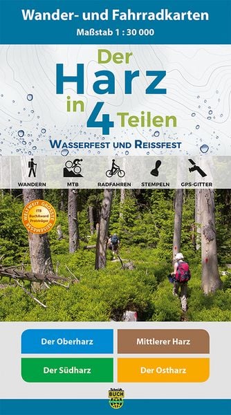 Produktbild: Der Harz in 4 Teilen. Wander- und Fahrradkartenset 1 : 30 000