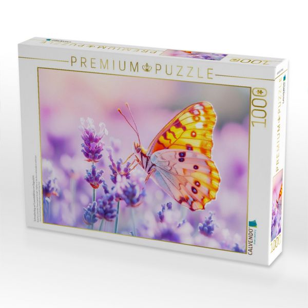 Produktbild: CALVENDO Puzzle Schmetterling auf Lavendelbl&uuml;ten im Gegenlicht | 1000 Teile Lege-Gr&ouml;&szlig;e 64x48cm Foto-Puzzle f&uuml;r gl&uuml;ckliche Stunden