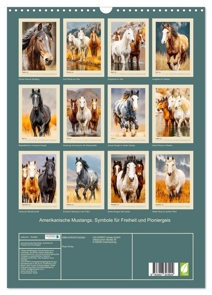 Produktbild: Amerikanische Mustangs. Symbole f&uuml;r Freiheit und Pioniergeis (Wandkalender 2026 DIN A3 hoch), CALVENDO Monatskalender