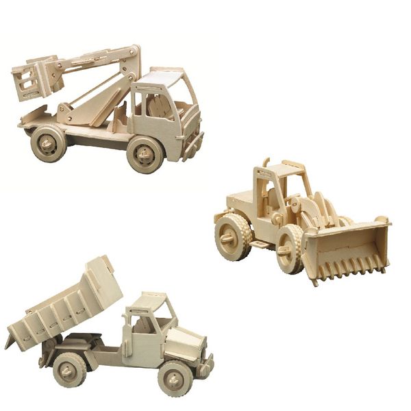 Produktbild: PEBARO 863 - Holzbausatz Baufahrzeug-Set, Radlader, Hubwagen, Kipplader, Holz, 3 Holzkonstruktionen zum Zusammenstecken