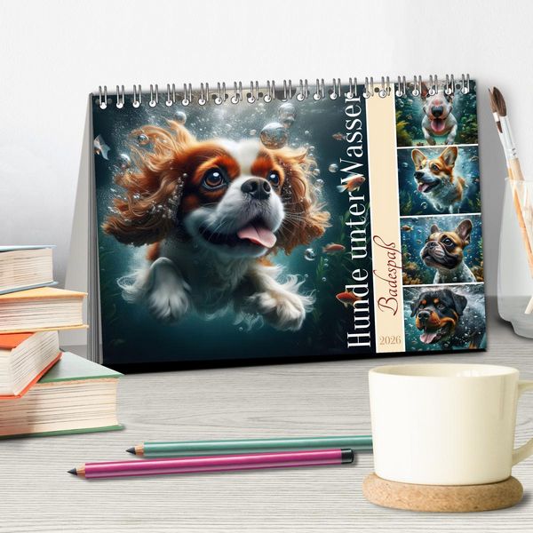 Produktbild: Badespa&szlig; - Hunde unter Wasser (Tischkalender 2026 DIN A5 quer), CALVENDO Monatskalender