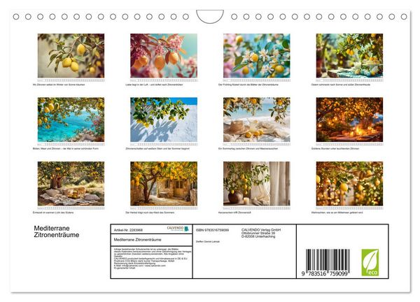 Produktbild: Mediterrane Zitronentr&auml;ume (Wandkalender 2027 DIN A4 quer), CALVENDO Monatskalender