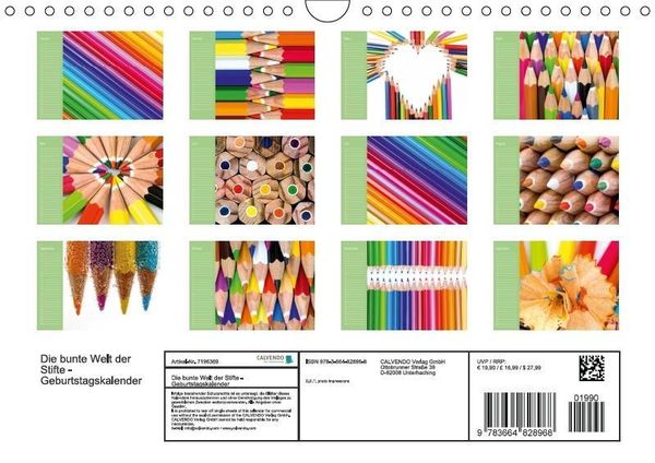 Produktbild: Die bunte Welt der Stifte - Geburtstagskalender (Wandkalender immerw&auml;hrend DIN A4 quer)