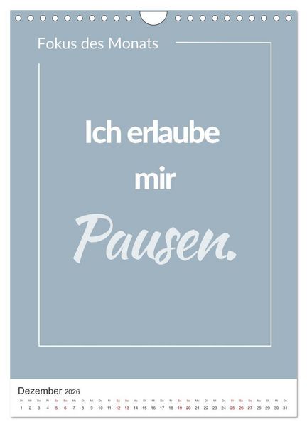 Produktbild: Achtsamkeitskalender: Mehr Achtsamkeit im Alltag mit dem Fokus des Monats (Wandkalender 2026 DIN A4 hoch), CALVENDO Monatskalender