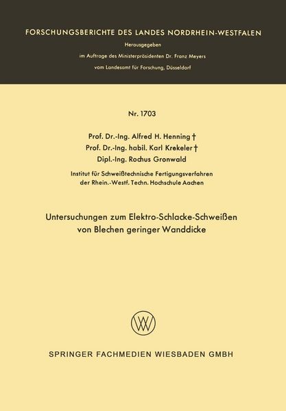 Produktbild: Untersuchungen zum Elektro-Schlacke-Schwei&szlig;en von Blechen geringer Wanddicke