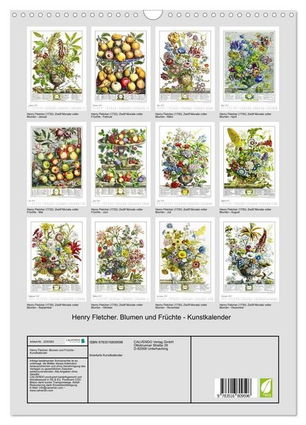 Produktbild: Henry Fletcher. Blumen und Fr&uuml;chte - Kunstkalender (Wandkalender 2027 DIN A3 hoch), CALVENDO Monatskalender