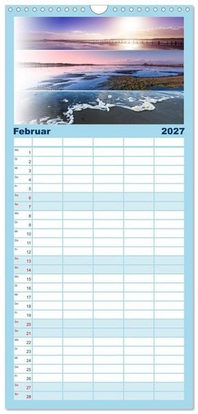 Produktbild: Familienplaner 2027 - K&uuml;stenstreifen an der Nordsee mit 5 Spalten (Wandkalender, 21 x 45 cm) CALVENDO