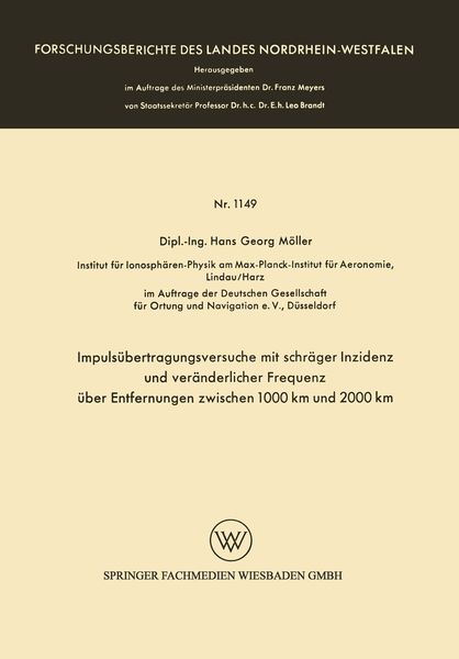 Produktbild: Impuls&uuml;bertragungsversuche mit schr&auml;ger Inzidenz und ver&auml;nderlicher Frequenz &uuml;ber Entfernungen zwischen 1000 km und 2000 km
