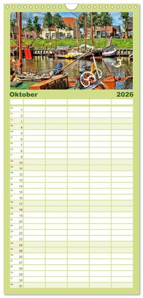 Produktbild: Familienplaner 2026 - Ostfriesland - Museumshafen Carolinensiel mit 5 Spalten (Wandkalender, 21 x 45 cm) CALVENDO
