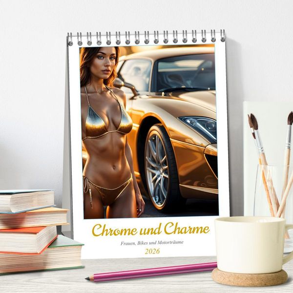 Produktbild: Chrome und Charme - Frauen, Bikes und Motortr&auml;ume (Tischkalender 2026 DIN A5 hoch), CALVENDO Monatskalender