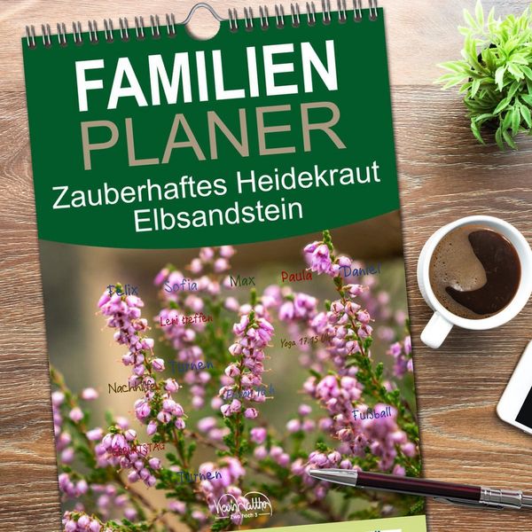 Produktbild: Familienplaner 2026 - Zauberhaftes Heidekraut - Elbsandstein mit 5 Spalten (Wandkalender, 21 x 45 cm) CALVENDO