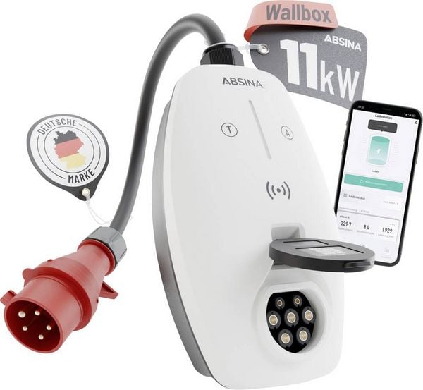 Produktbild: Absina Wallbox Typ 2 Mode 3 16A 11kW App, RFID